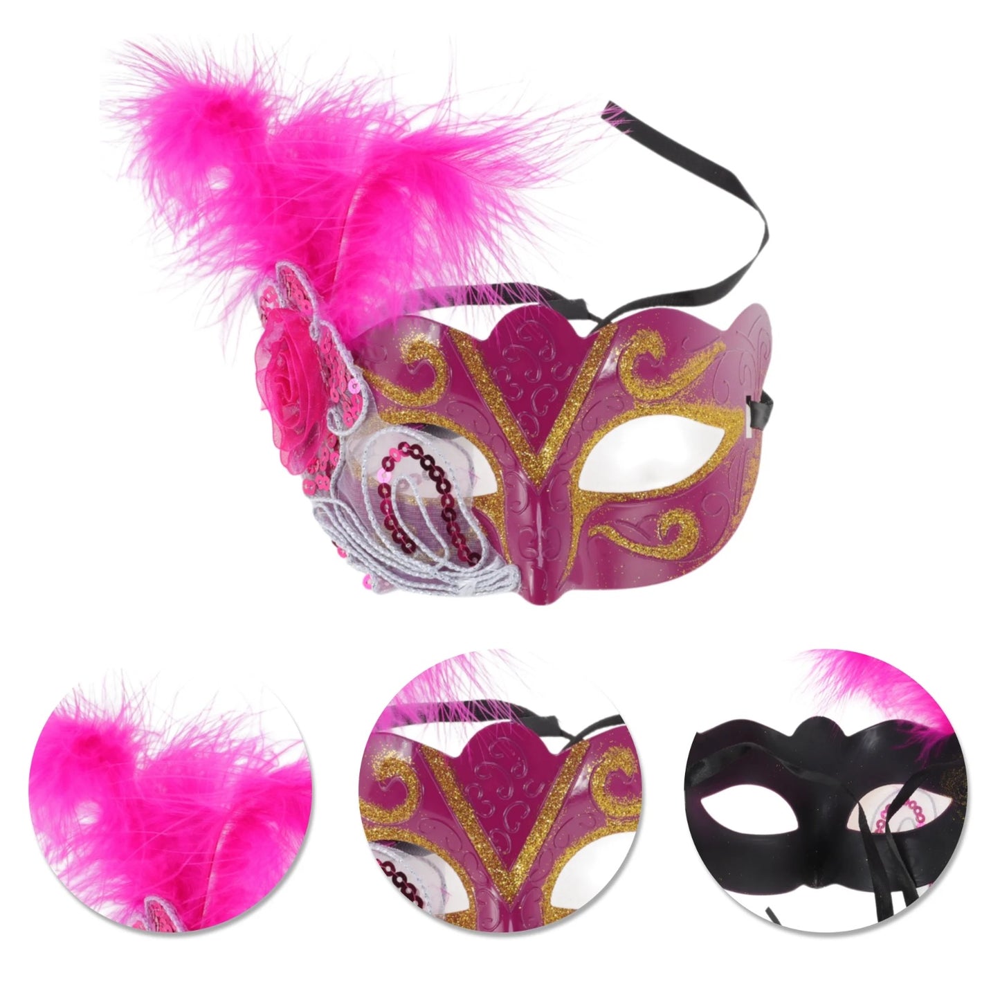 Pink Feather Masquerade Eye Mask for Parties and Events