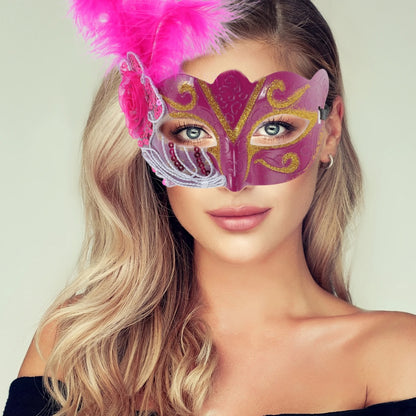 Pink Feather Masquerade Eye Mask for Parties and Events