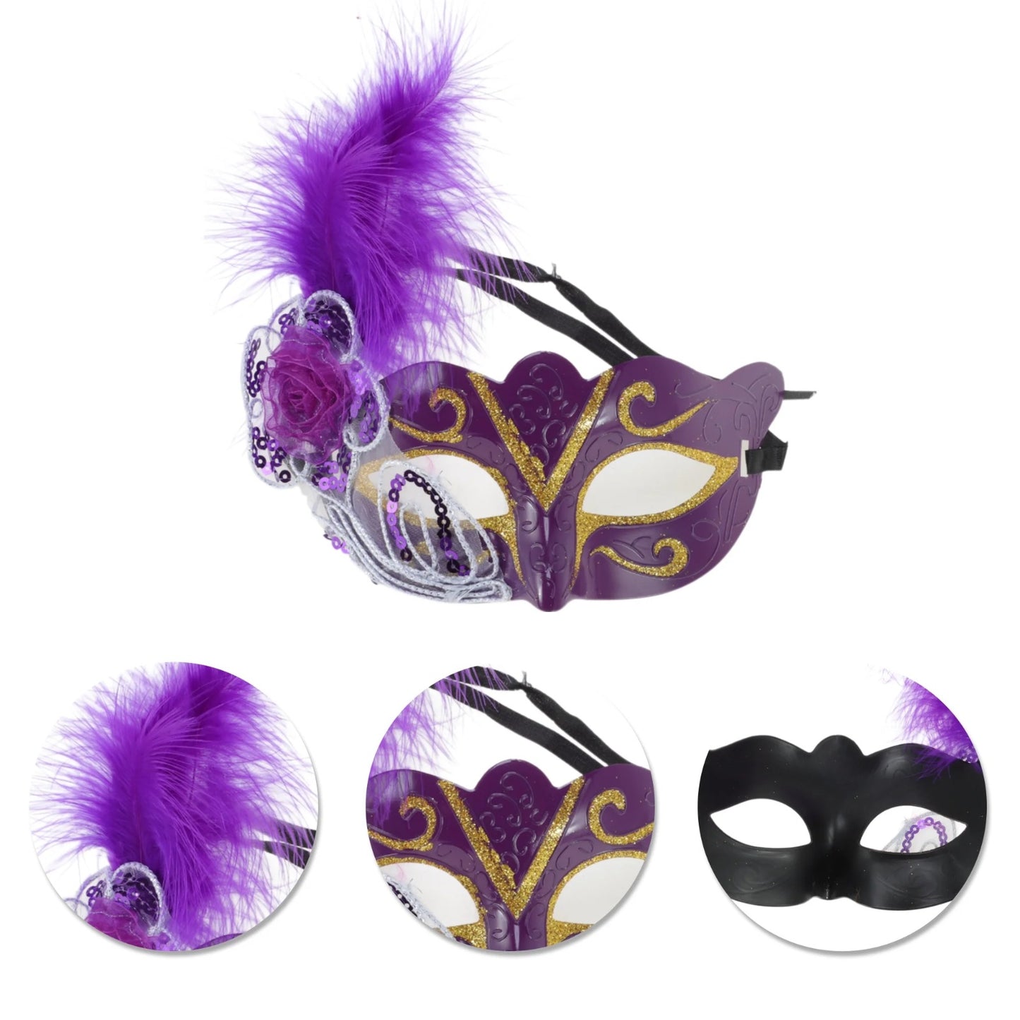 Purple Feather Masquerade Eye Mask for Parties and Events