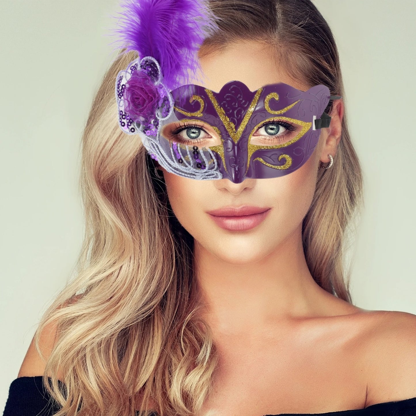 Purple Feather Masquerade Eye Mask for Parties and Events