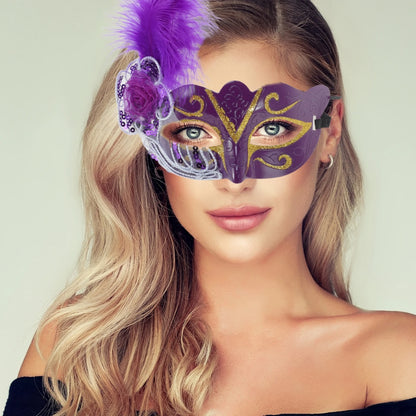 Purple Feather Masquerade Eye Mask for Parties and Events