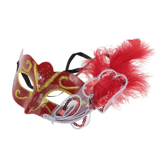 Red Feather Masquerade Eye Mask for Party Celebrations