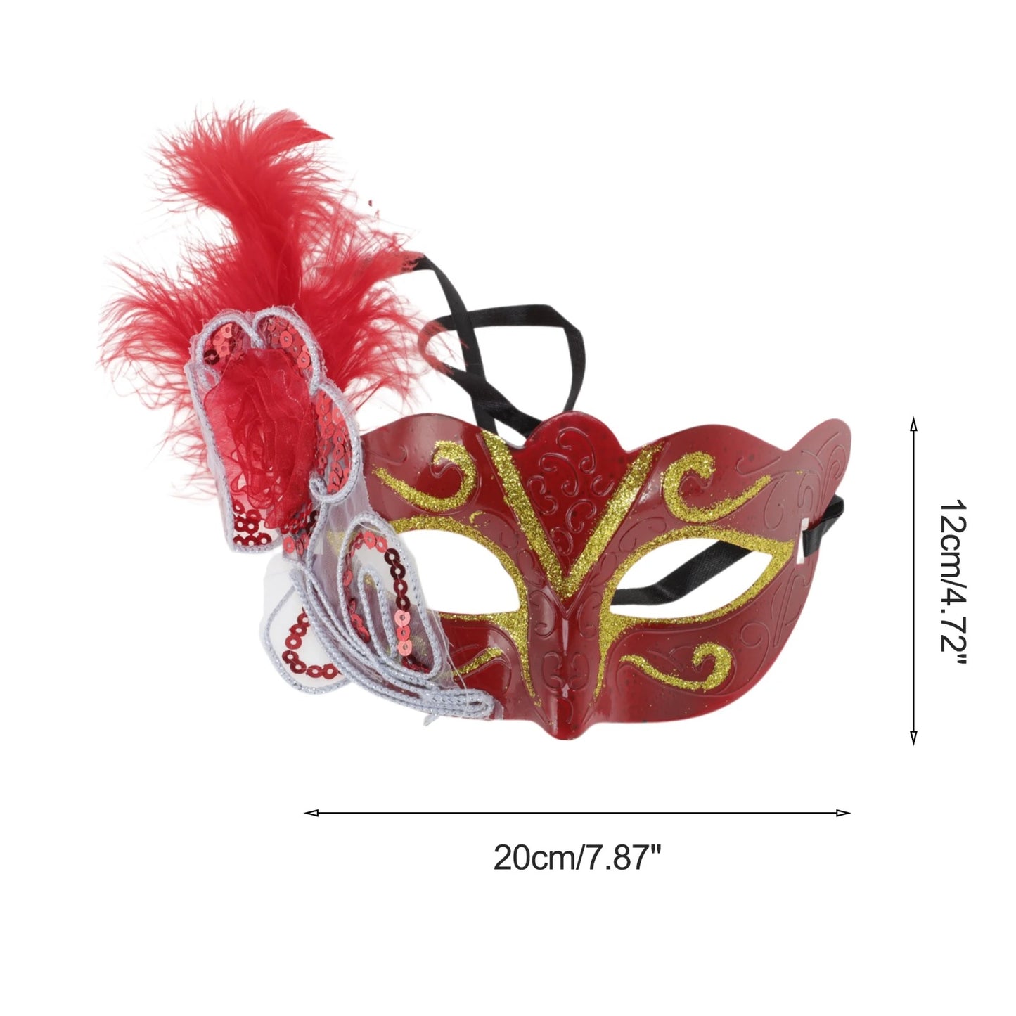 Red Feather Masquerade Eye Mask for Party Celebrations