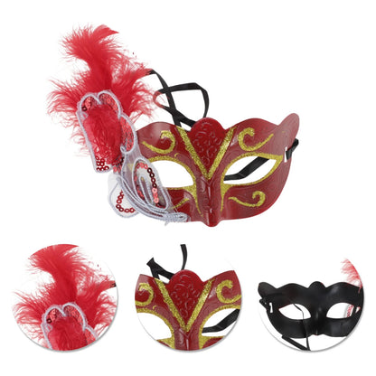 Red Feather Masquerade Eye Mask for Party Celebrations