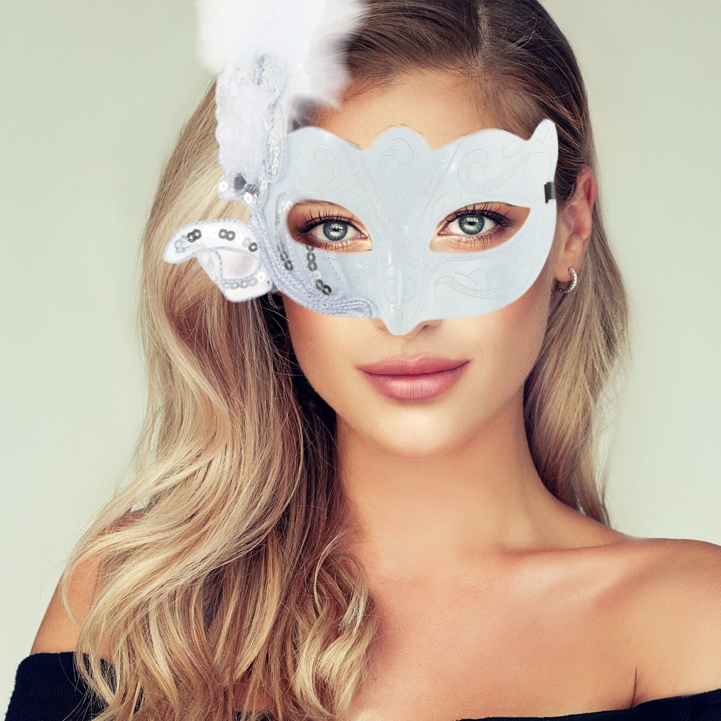 White Feather Masquerade Eye Mask for Parties and Events