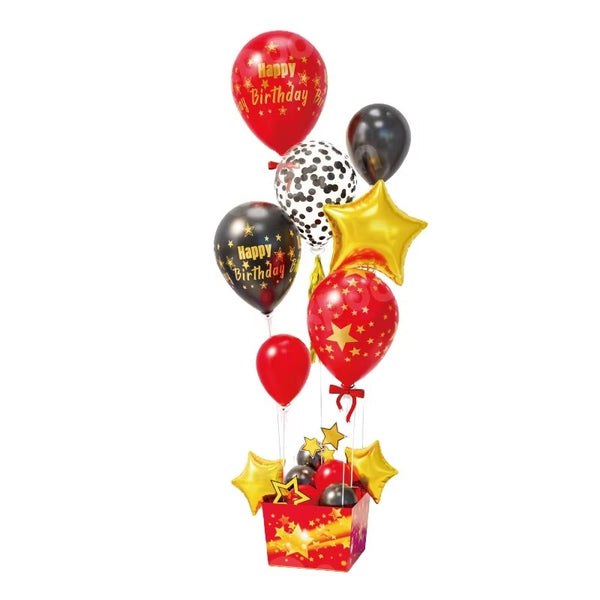 Red Black Gold Happy Birthday Balloon Bouquet Set