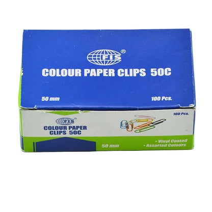FIS Colour Paper Clips 50mm Vinyl Coated – 100 Pieces