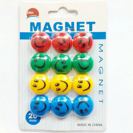 Smiley Face Magnetic Buttons 20mm – Multicolor Pack (12 Pieces)