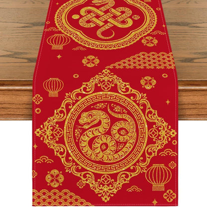 Chinese New Year Snake Table Runner 180x30cm Red Gold