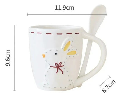 Easter Bunny Mug with Spoon – 12cm Ceramic Coffee Cup Gift