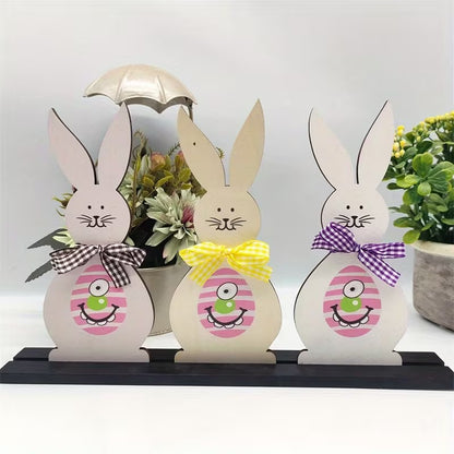 Easter Wooden Bunny Decor Set of 3 with Stand (30x20cm) – Spring Table Decoration