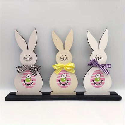 Easter Wooden Bunny Decor Set of 3 with Stand (30x20cm) – Spring Table Decoration