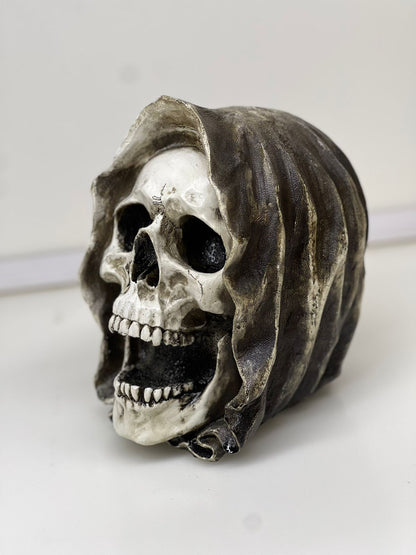 Grim Reaper Skull Decoration – 18cm Hooded Halloween Tabletop Decor