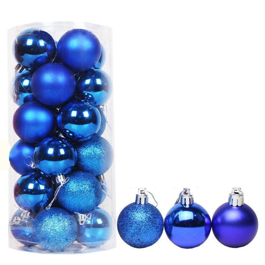 24-Piece Blue Christmas Tree Hanging Ornament Ball Set