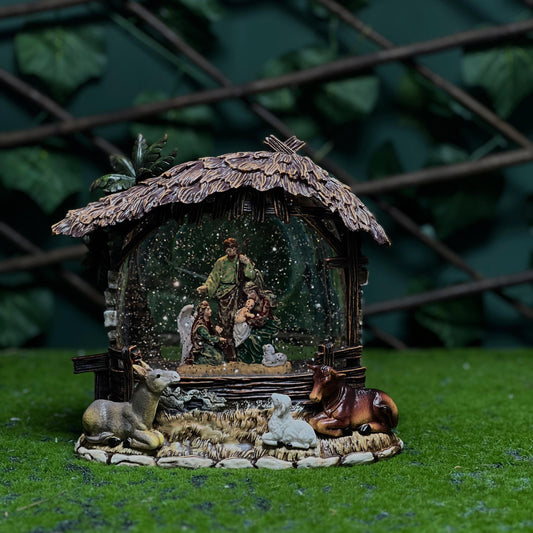 Snow globe with LED-lit nativity scene, "Holy Night" melody, Christmas decoration