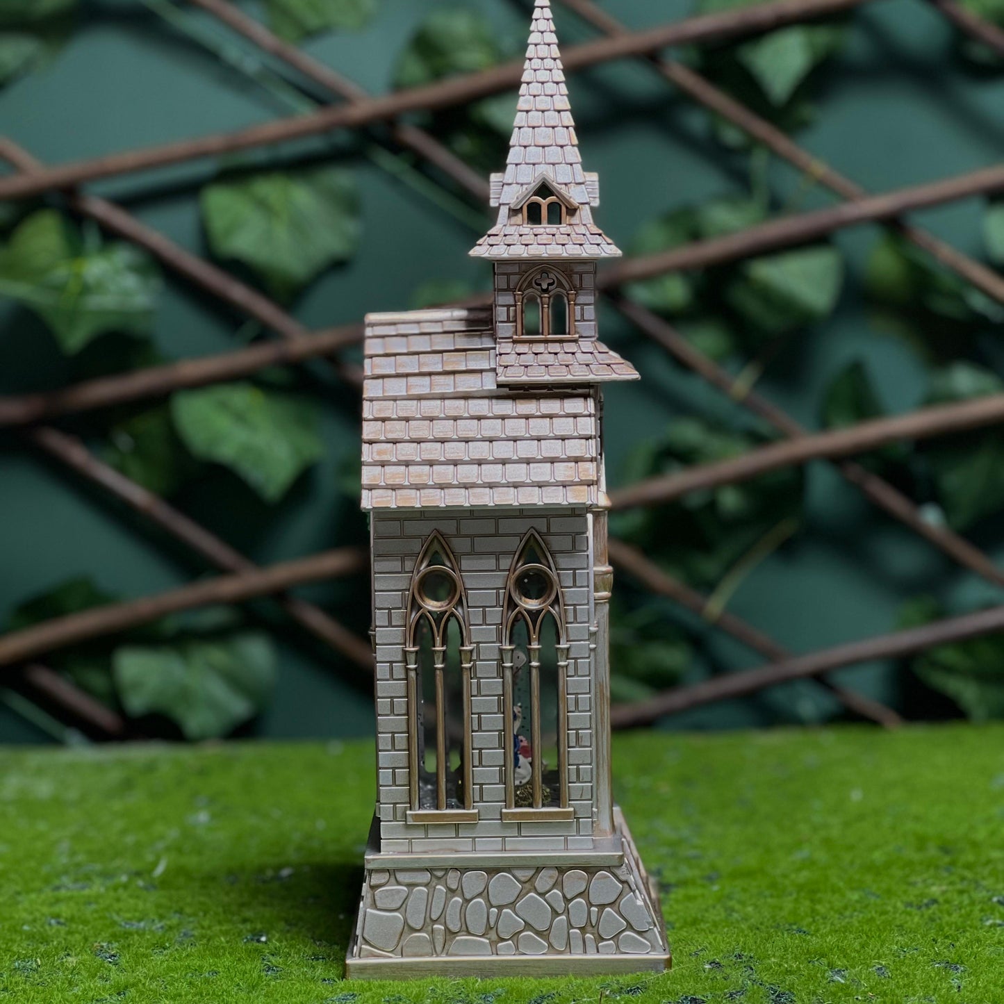 Church with Nativity Scene, Battery Operated Lighted Spinning Water Globe.