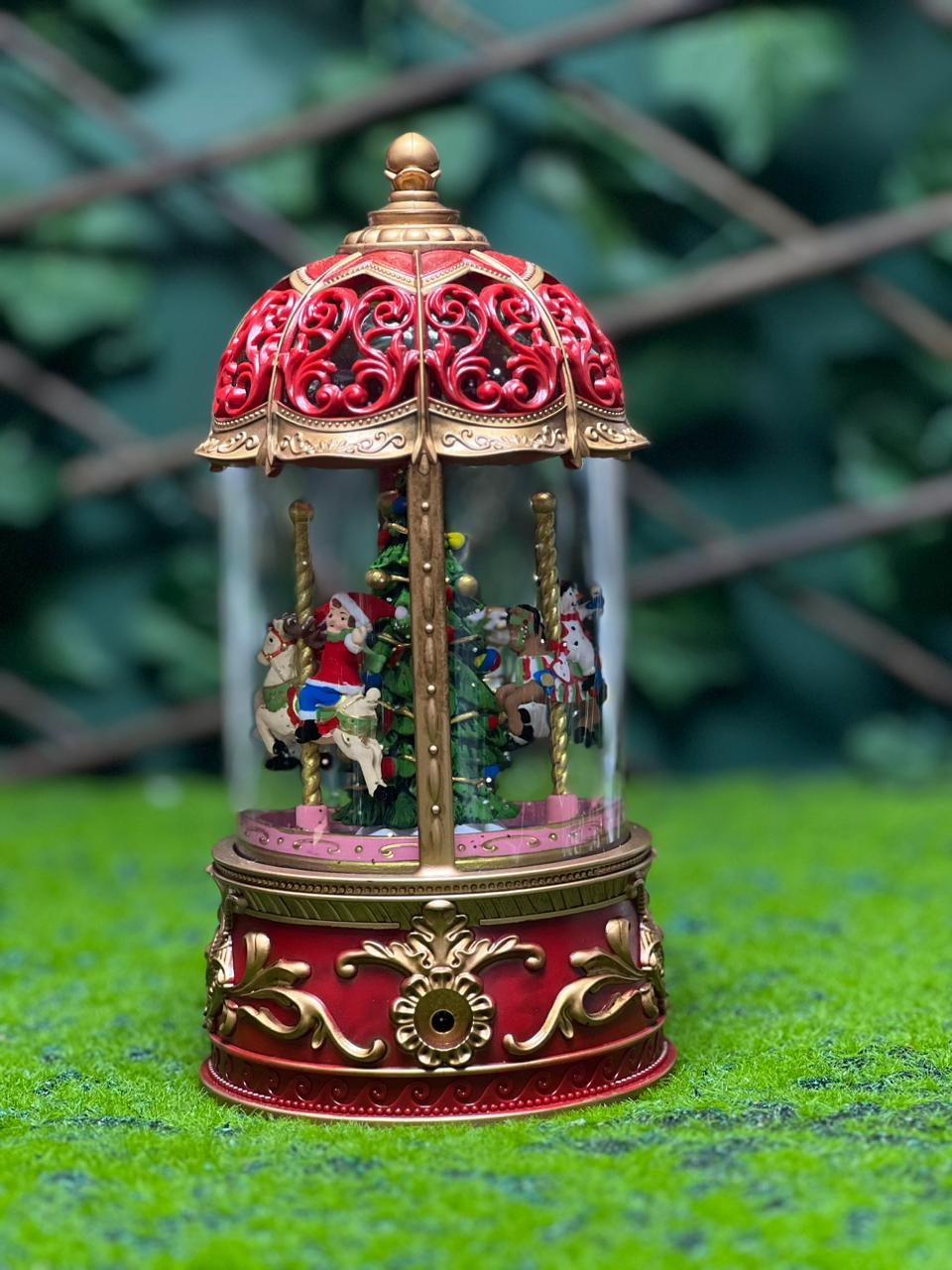 Christmas Carousel Snow Globe Lantern Music Box with LED light