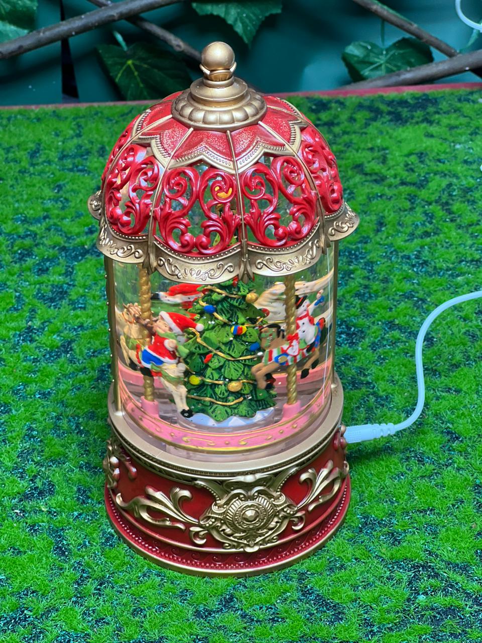 Christmas Carousel Snow Globe Lantern Music Box with LED light
