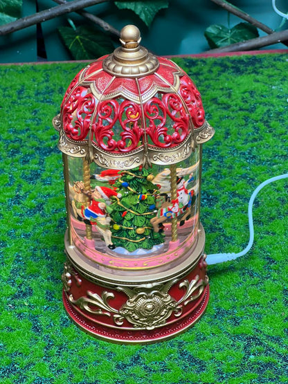 Christmas Carousel Snow Globe Lantern Music Box with LED light