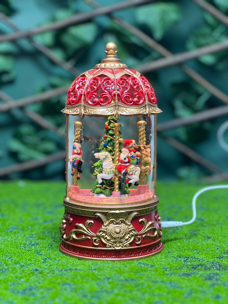 Christmas Carousel Snow Globe Lantern Music Box with LED light