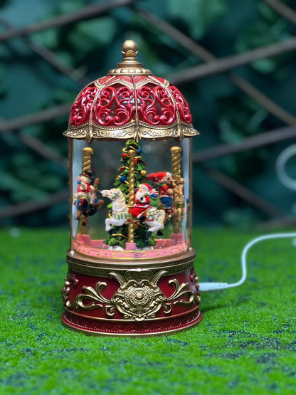 Christmas Carousel Snow Globe Lantern Music Box with LED light