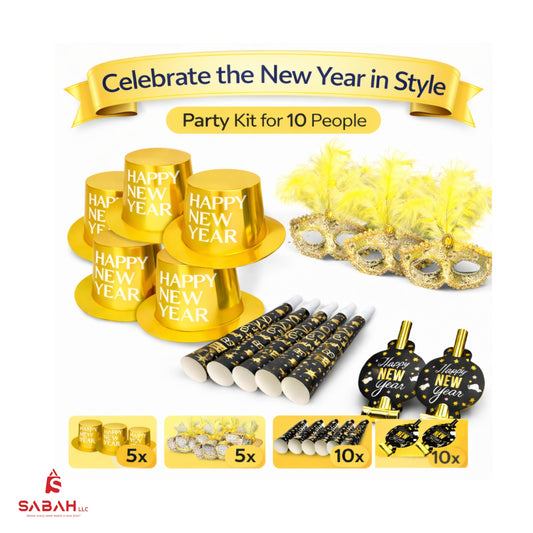 Gold New Year Party Kit – 10 Person Premium Celebration Set