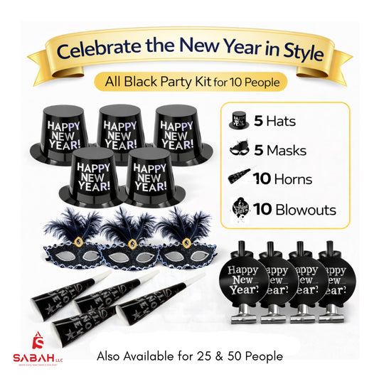 Black New Year Party Kit – 10 Person Elegant Set
