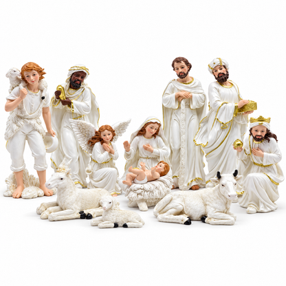 White & Gold Christmas Nativity Figurine Set – 30 cm