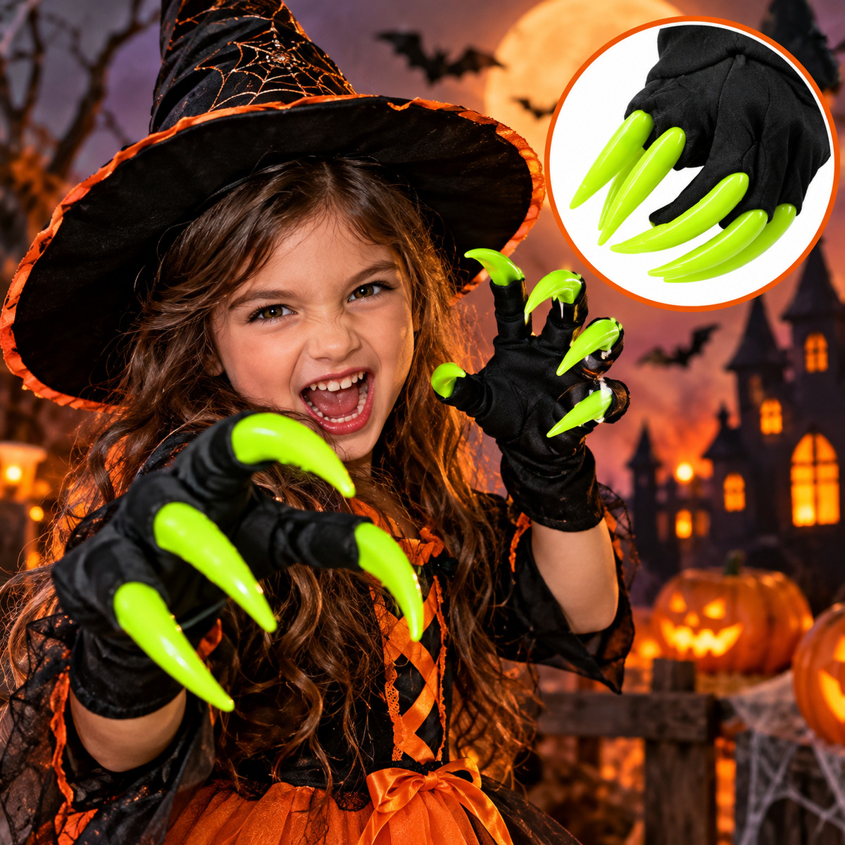 Halloween Monster Claw Gloves with Long Green Nails