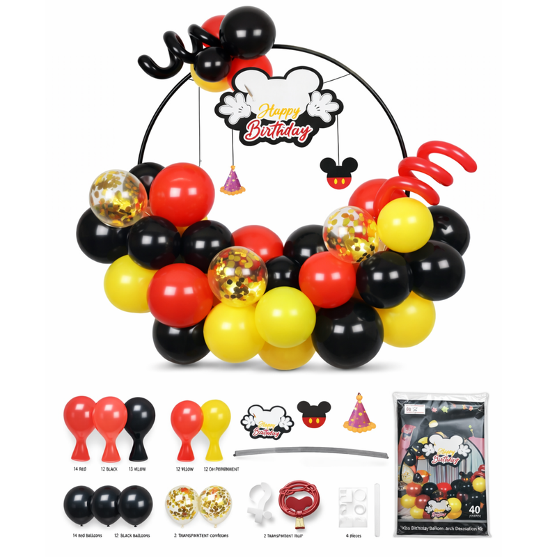 Kids Birthday Balloon Arch Decoration Kit Red Black Yellow – 40 Pieces
