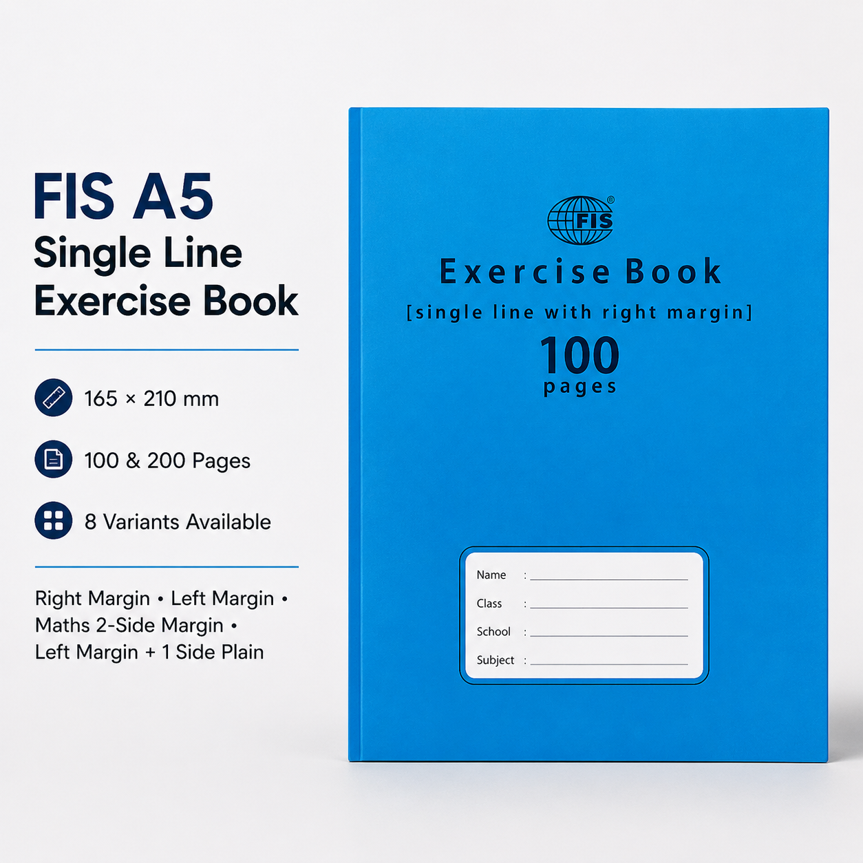 FIS A5 Single Line Exercise Book – 165 × 210 mm, 100 & 200 Pages