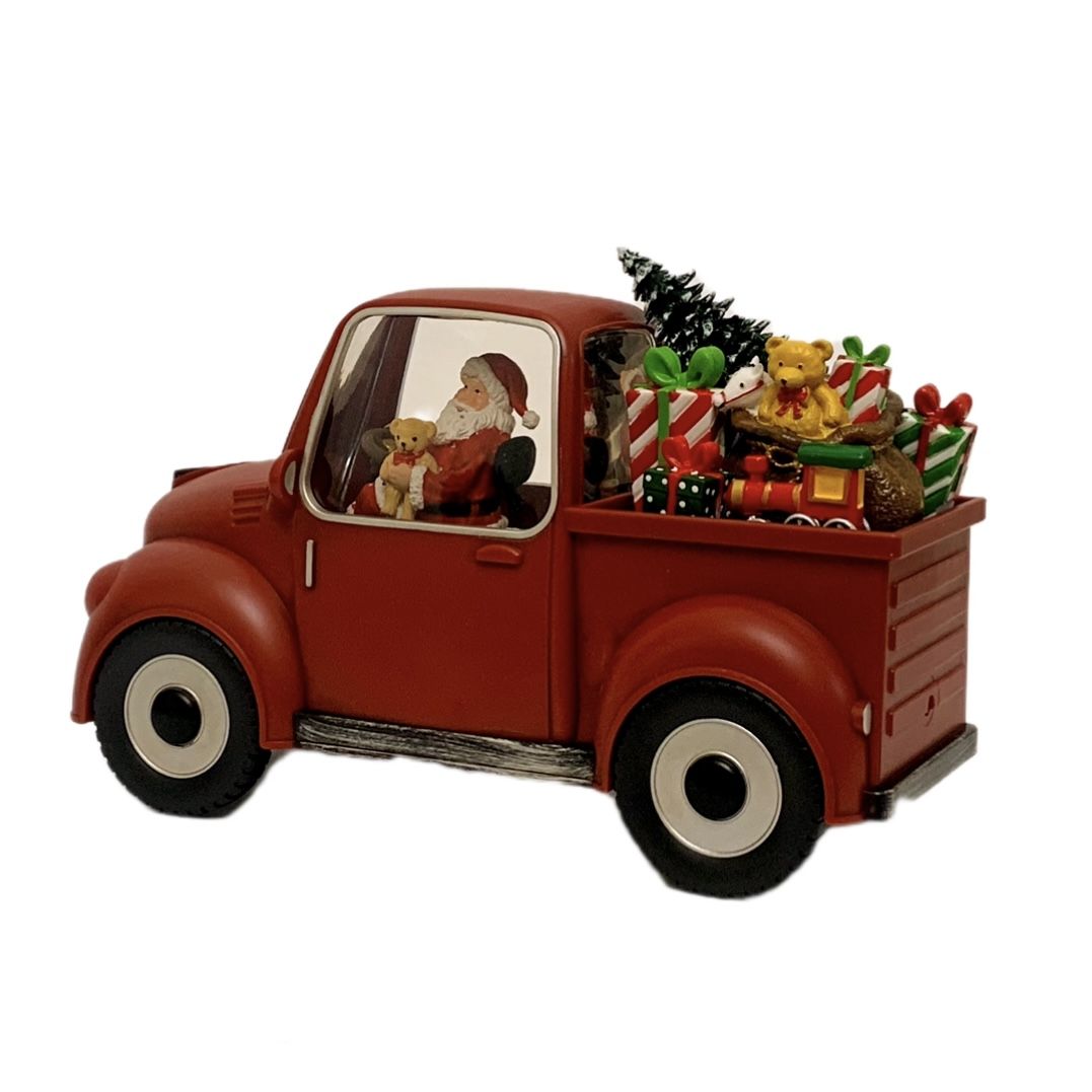 XMAS SANTA IN RED CAR WITH LED LIGHT SHOWPIECE