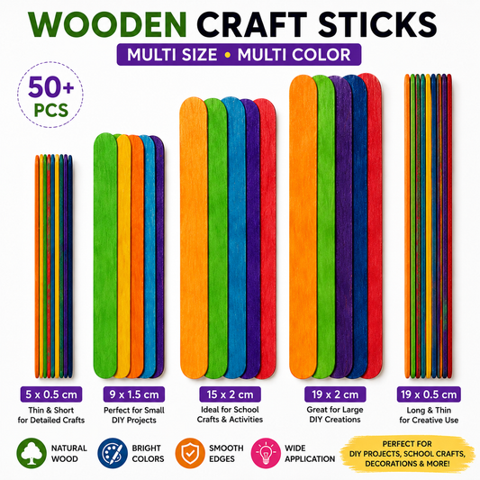 Colored Wooden Craft Sticks for DIY Art Projects and School Crafts Variations