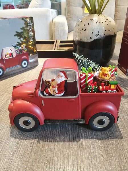 XMAS SANTA IN RED CAR WITH LED LIGHT SHOWPIECE