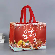 Red Non-Woven Reusable Santa Reindeer Gift Tote Bag 6 Pcs