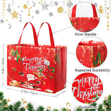 Red Non-Woven Reusable Santa Reindeer Gift Tote Bag 6 Pcs