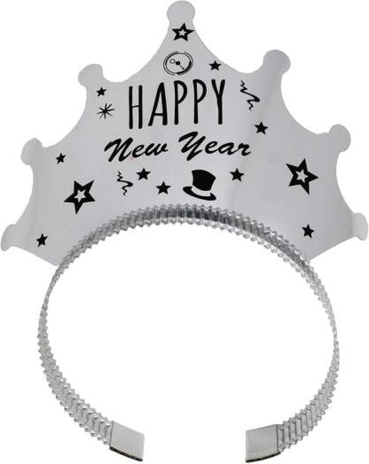 Happy New Year Crown Headband – Silver Color | Pack of 6