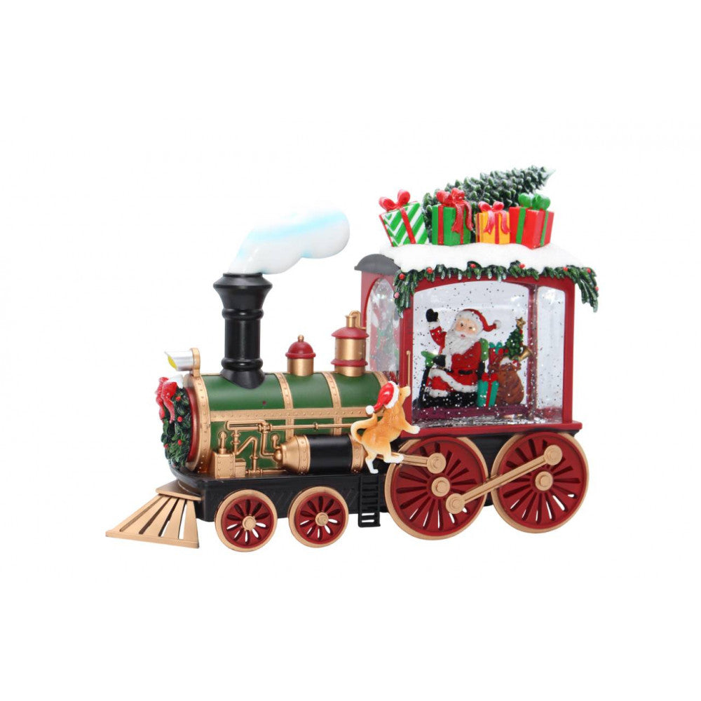 Glow Christmas Train Decor, Battery Operated Snow Globe Lighted Train Decoration.