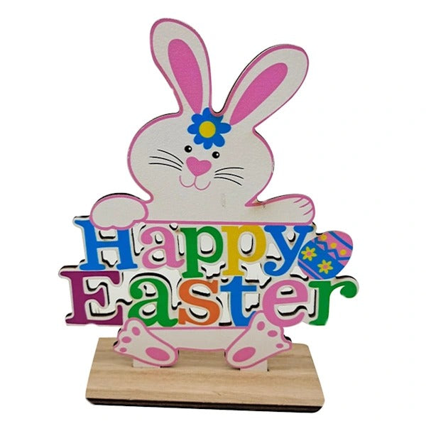 Happy Easter Wooden Table Decor – Bunny, Chick & Egg Designs 20cm