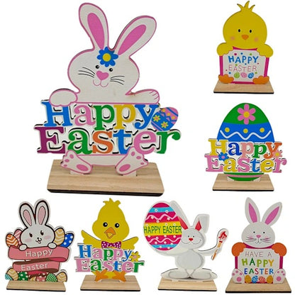 Happy Easter Wooden Table Decor – Bunny, Chick & Egg Designs 20cm