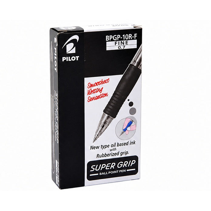 Pilot Super Grip Ball Point Pen 0.7 mm – Black Blue Red Green, Single or Box of 12