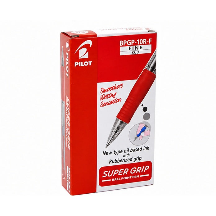 Pilot Super Grip Ball Point Pen 0.7 mm – Black Blue Red Green, Single or Box of 12