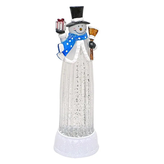 Lighted Snowman Christmas Decoration Figurine with Glitter Swirl and Charm